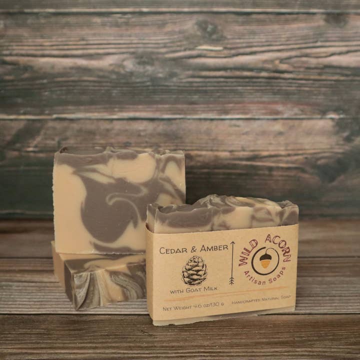 Cedar and Amber Soap with Goat Milk for wholesale by Wild Acorn Artisan Soaps LLC