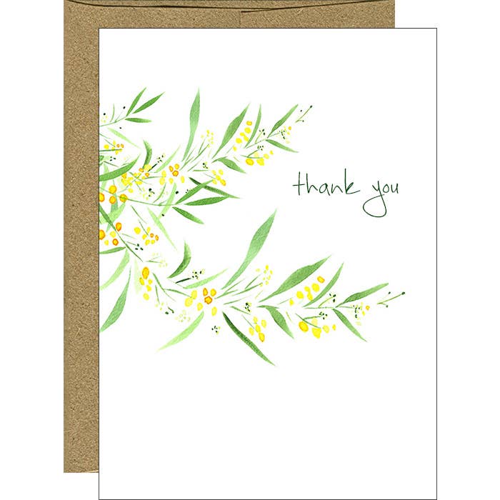 Watercolor Mimosa Botanical Thank You Notecards - Box of 6 for wholesale by Pink Bathtub Designs