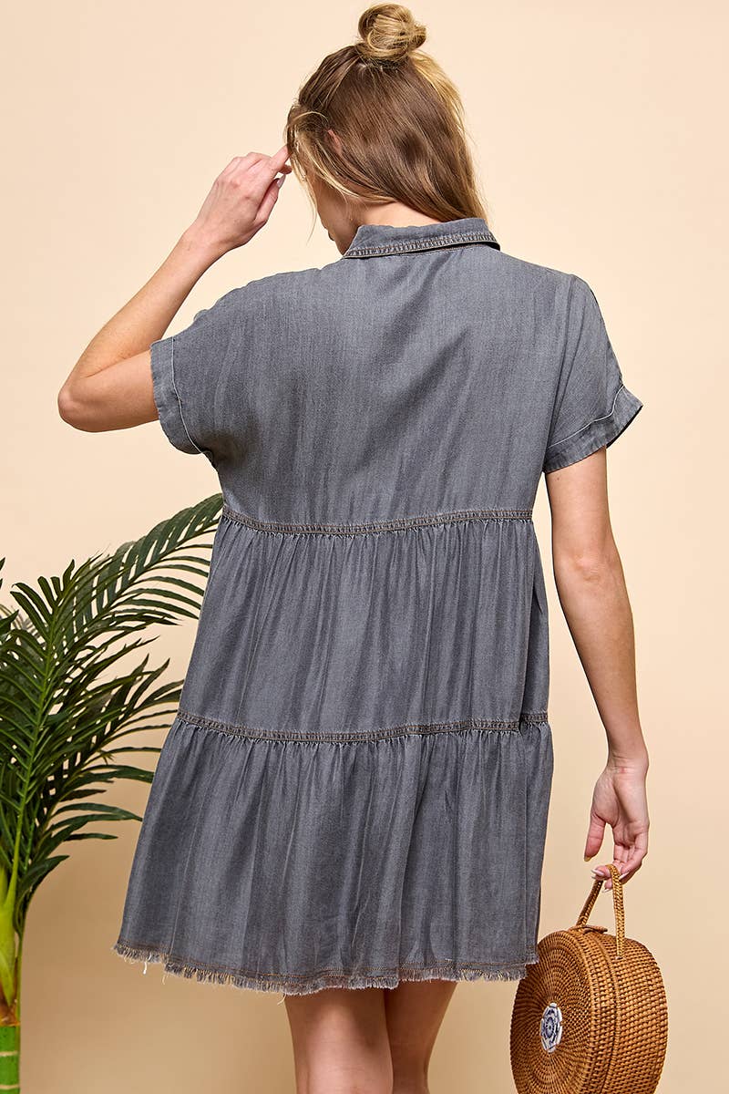 TIERED BUTTON DOWN DENIM DRESS for wholesale on Faire9