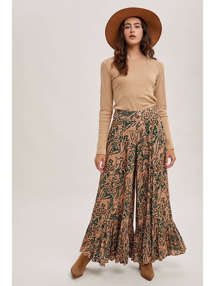 Bluivy - Wholesale Pants - Women's - PAISLEY PRINT WIDE RUFFLED PANTS7