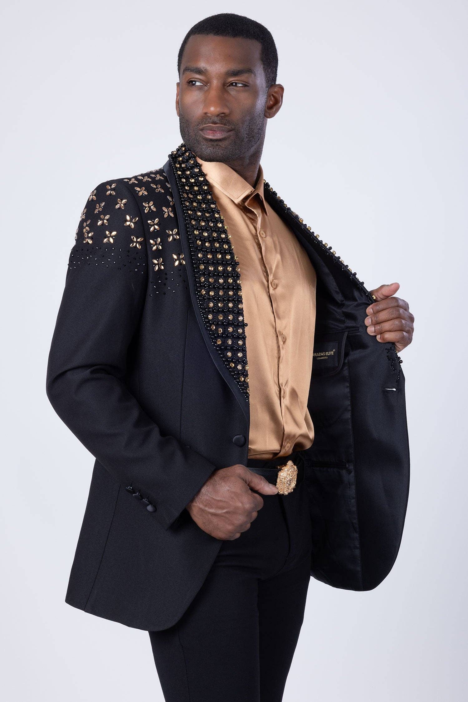 BARABAS - Wholesale Blazer - Men's - Men's Floral Rhinestone Shawl Lapel Blazer 4EBL4617