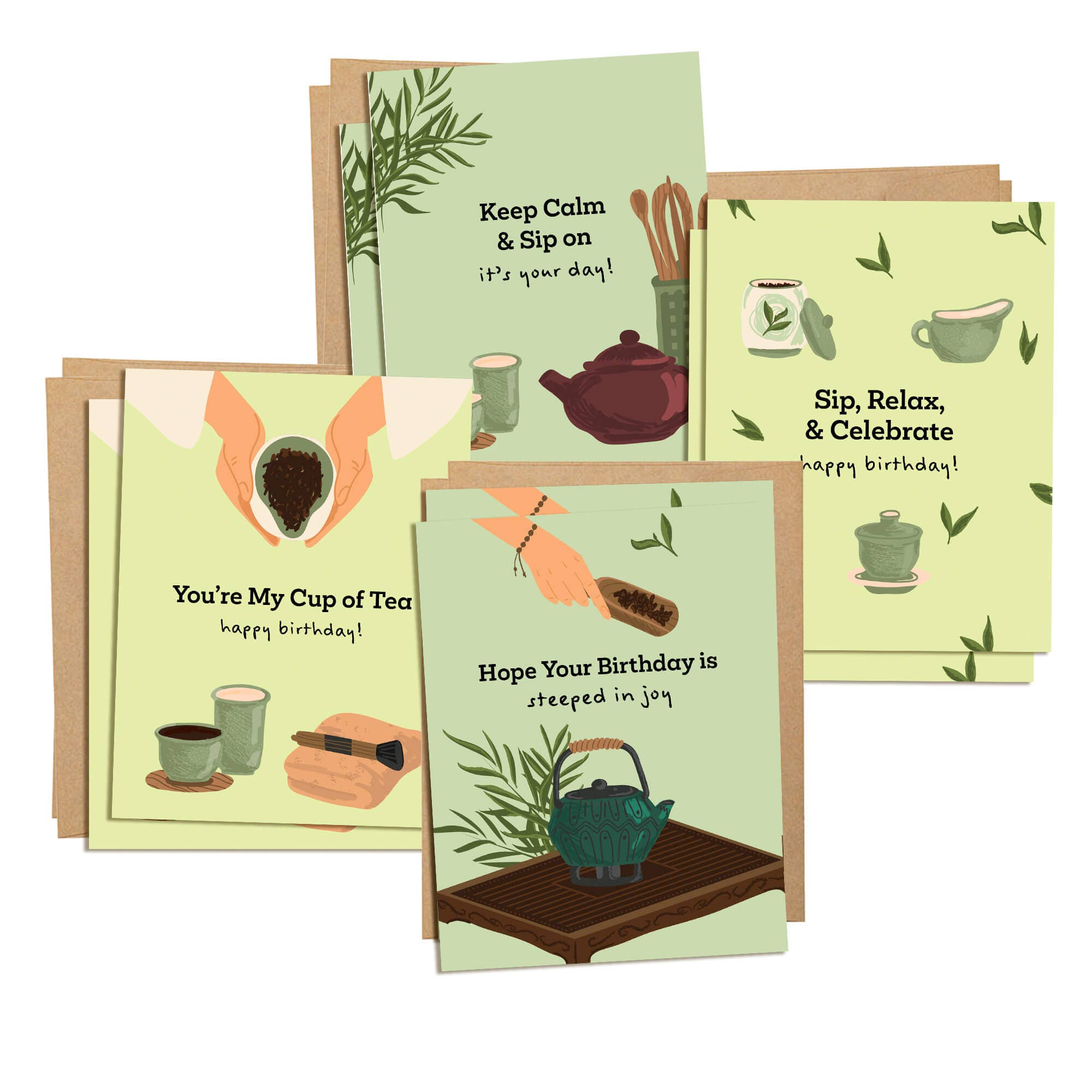 Cute Asian Cards - Wholesale Birthday Card - Green Tea 8 Assorted Birthday Cards | Asian Pack of Greetings Box Set4