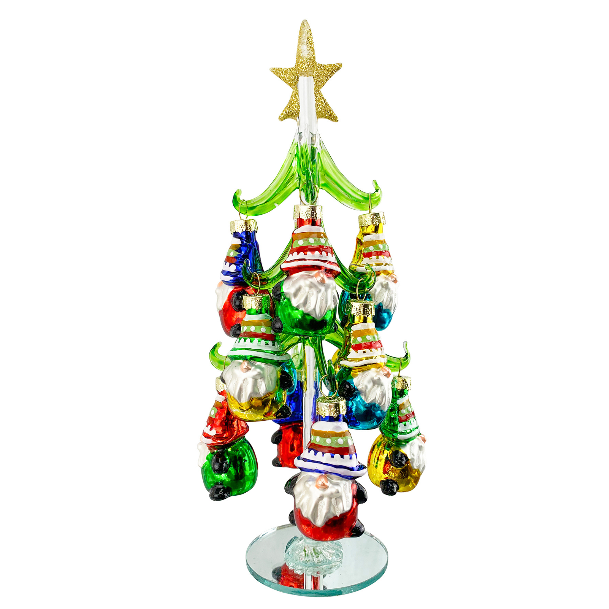 GeoCentral - Wholesale Christmas Decoration - Mini Glass Christmas Tree w/ Gnome Ornaments1