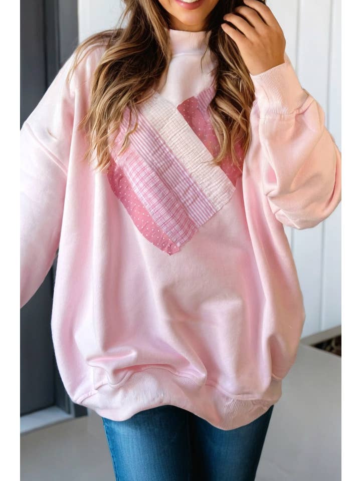Pink LAS Sweetheart Patchwork Oversize Sweatshirt (S-XL) for wholesale on Faire1