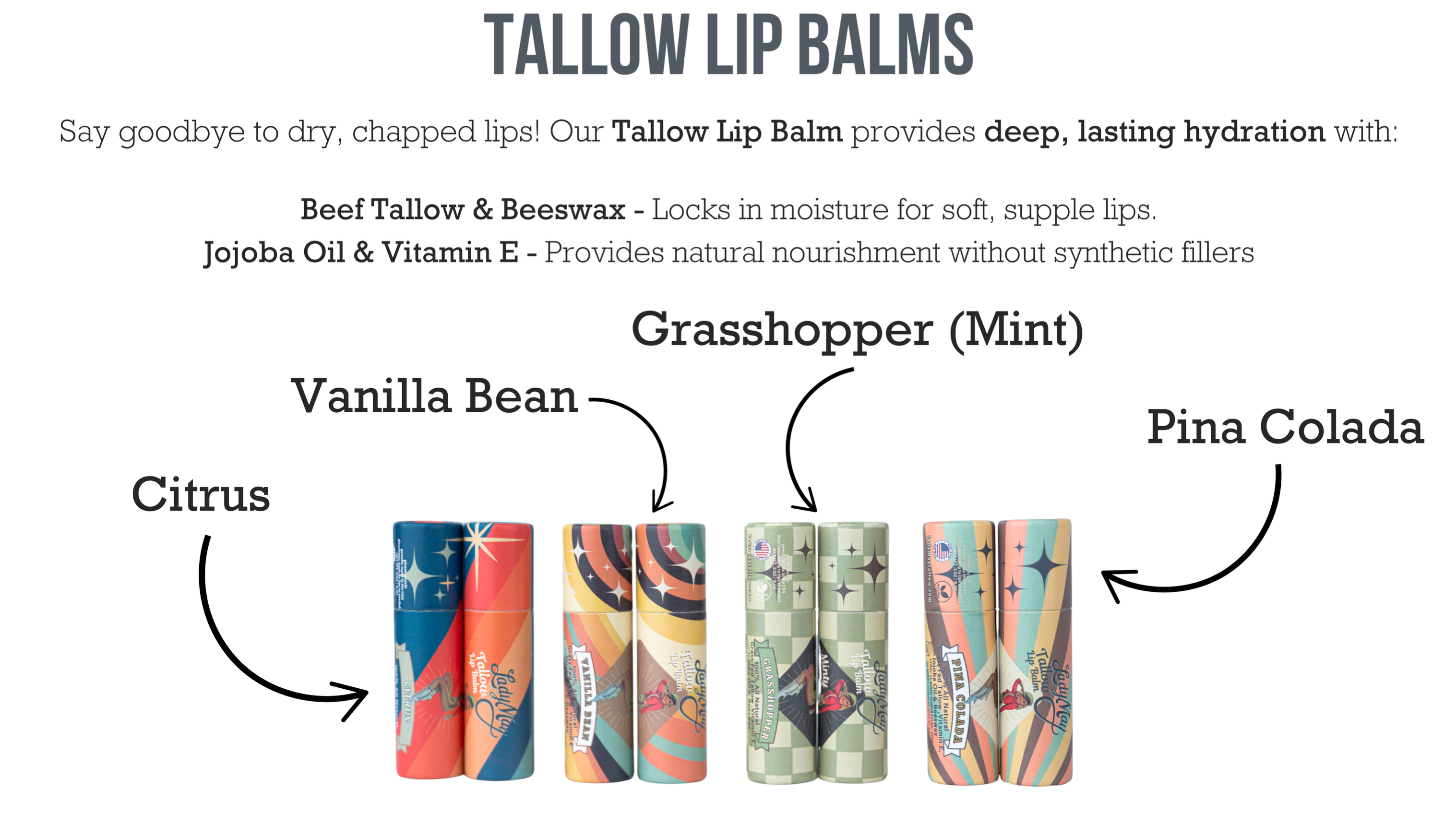 Lady May Tallow - Wholesale Lip Balm - Tallow Lip Balm - CHOOSE A FLAVOR - Natural Beef Tallow Lip Moisturizer with Beeswax & Jojoba Oil3