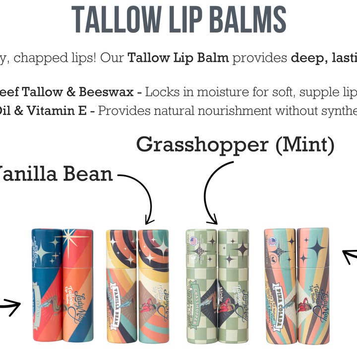 Lady May Tallow - Wholesale Lip Balm - Tallow Lip Balm - CHOOSE A FLAVOR - Natural Beef Tallow Lip Moisturizer with Beeswax & Jojoba Oil3