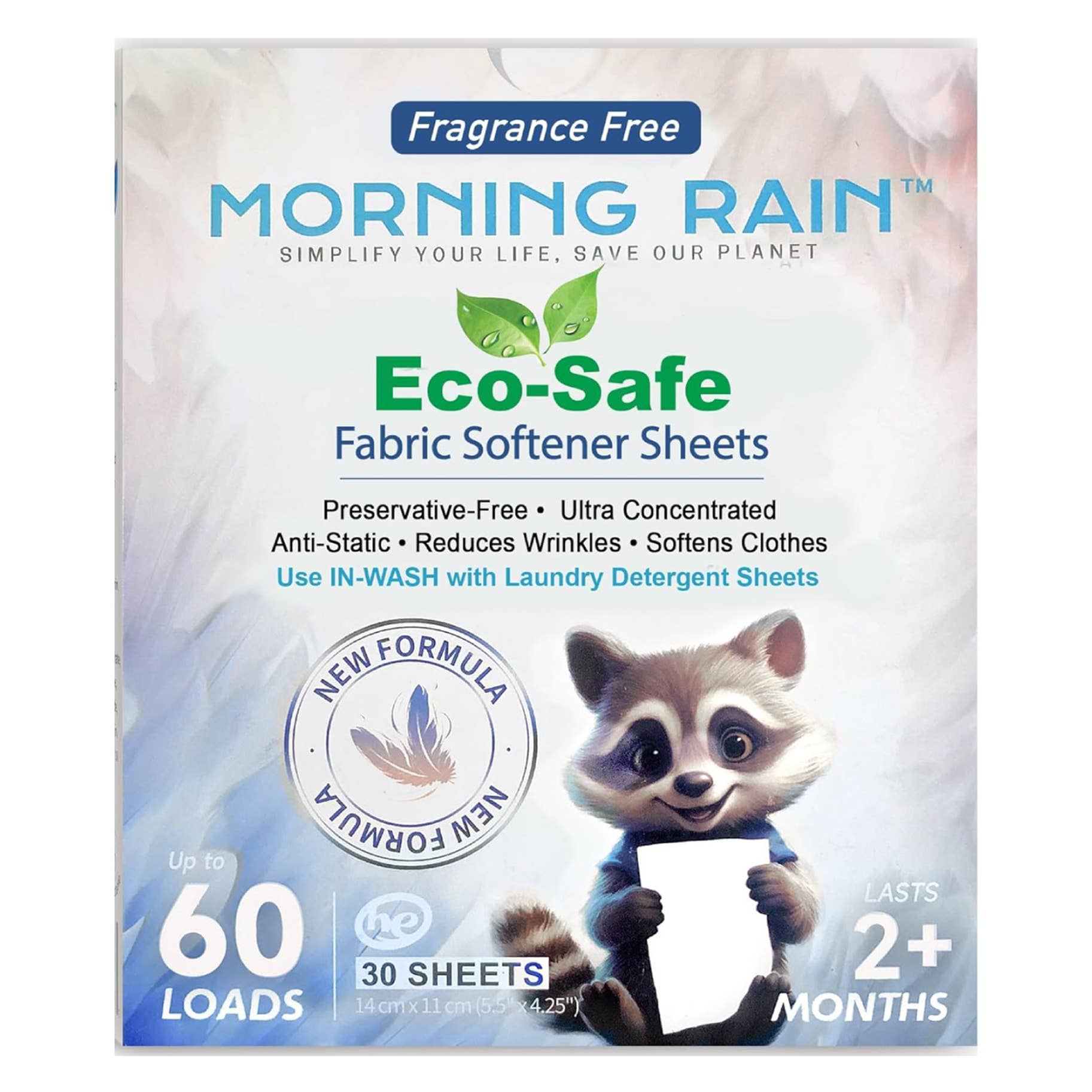 Morning Rain - Wholesale Fabric Softener - Softener Sheets New Formul Fragrance-Free 60 loads