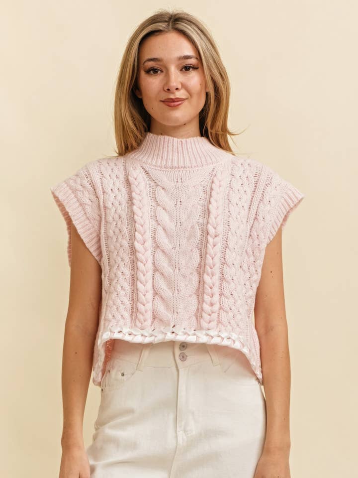 Cloud Ten - Wholesale Knit Sweater - Women's - CSW13362K - CABLE KNIT DROP SHOULDER CONTRAST STITCH SWEATER