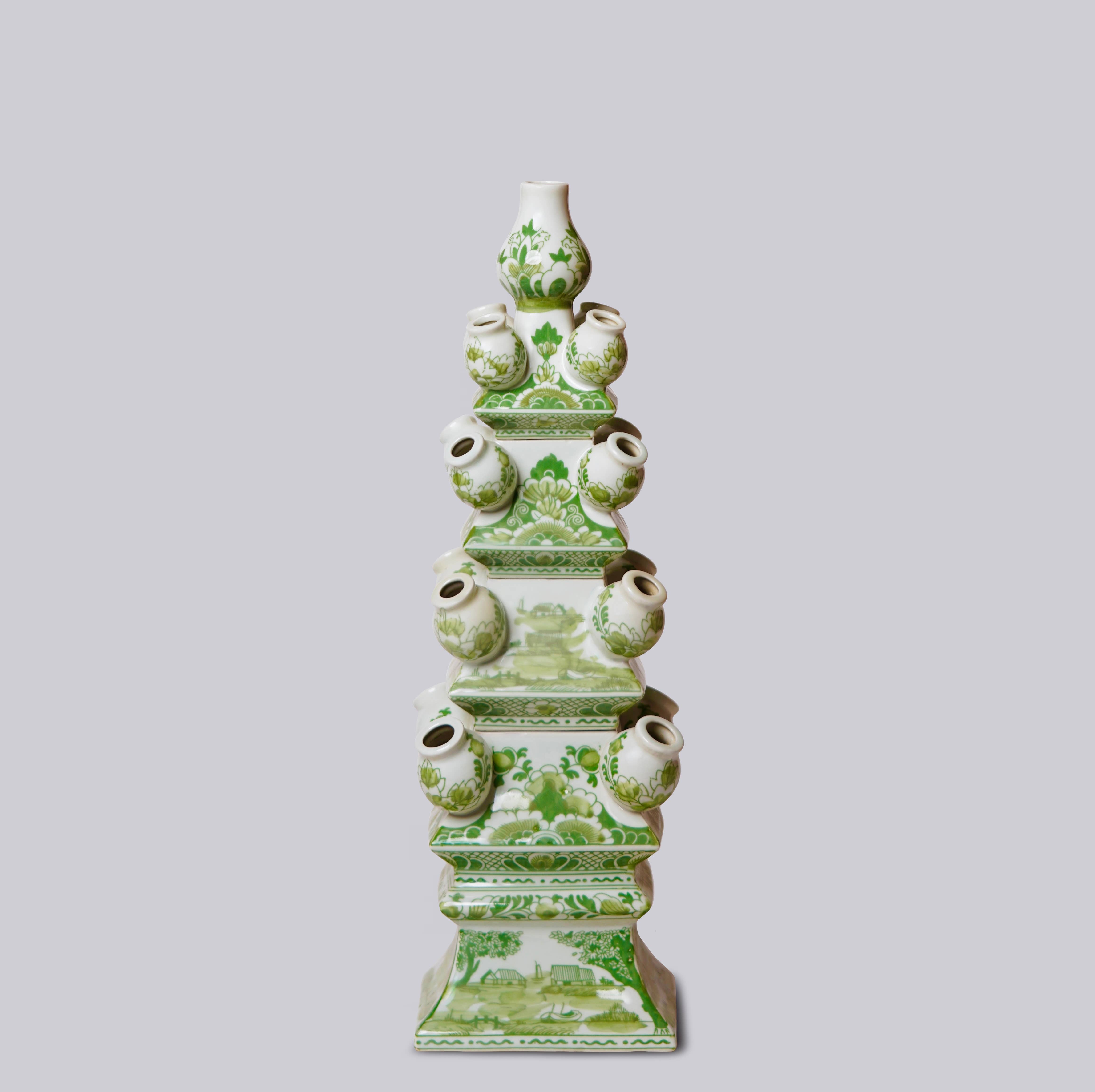 Cobalt Guild – Großhandel Vasen – Tulipiere aus grünem und weißem Kurzporzellan1