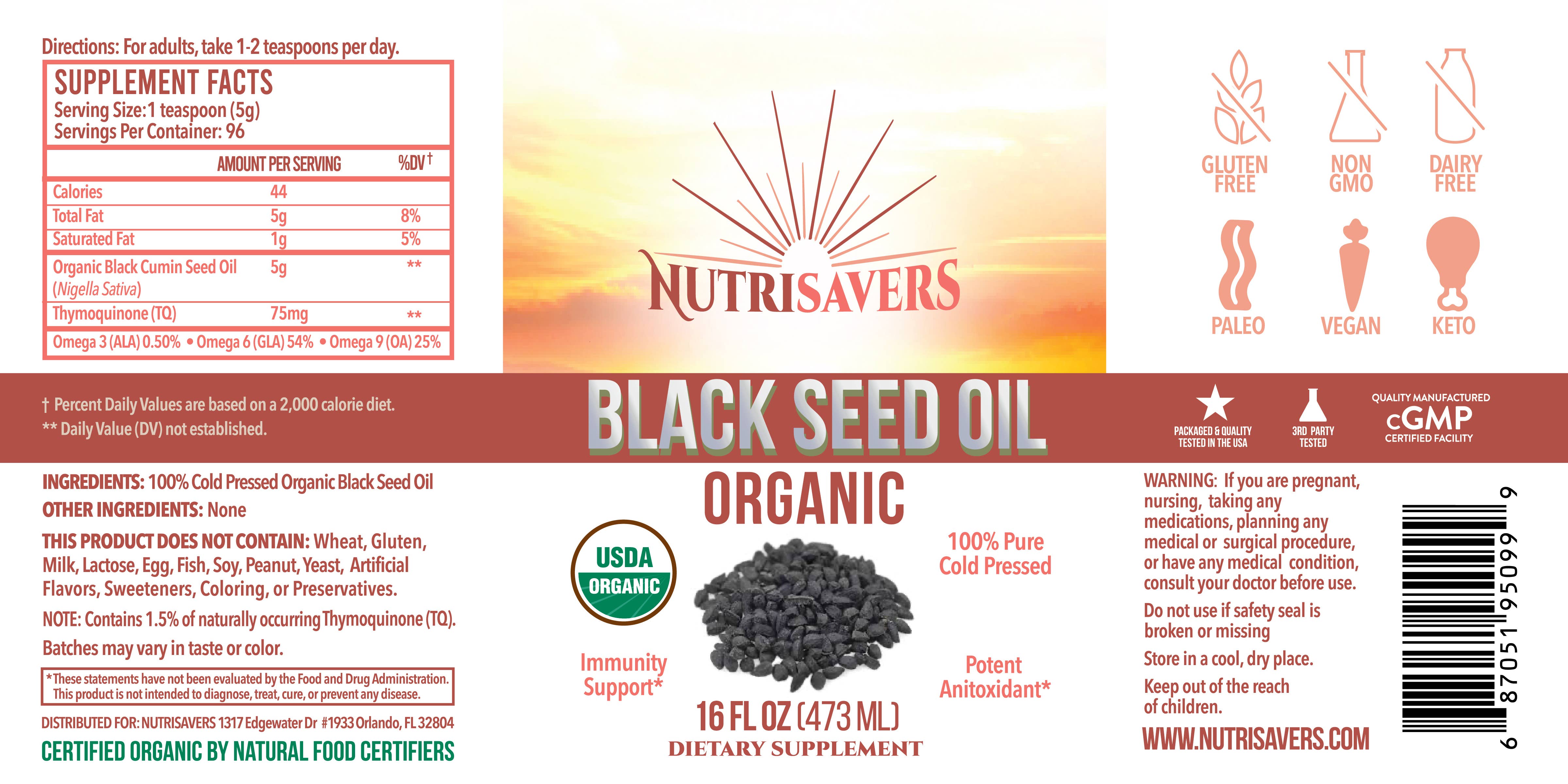 California Essentials - Wholesale Oral Supplement/Vitamin - NUTRISAVERS CERTIFIED USDA BLACK SEED OIL LIQUID-MULTI SIZES3