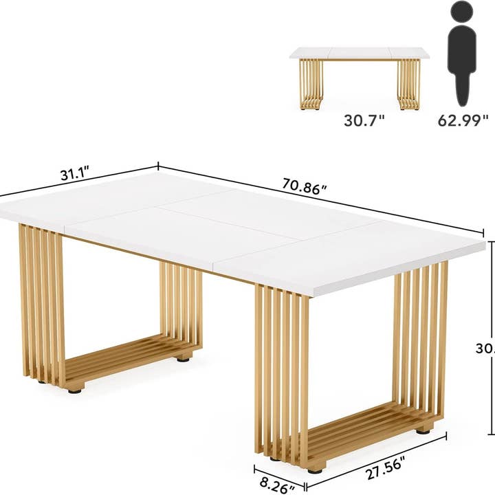 ShipItFurniture - Wholesale Side Table - White Gold Wood Dining Table 70 Inch Rectangular For Dining Room1