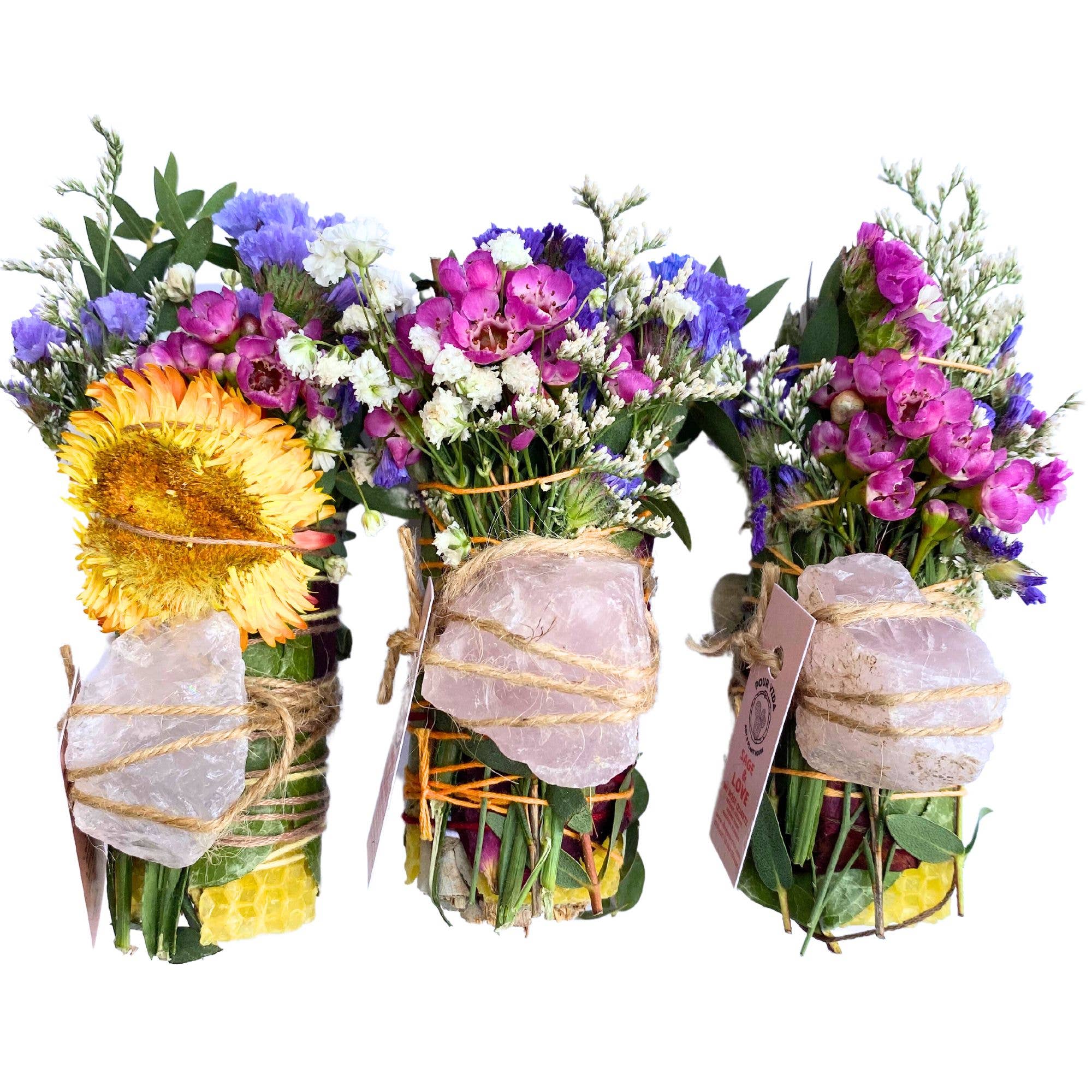 Pour Vida - Wholesale Sage Bundle - 4" Sage Wands w/ Crystals & Beeswax6