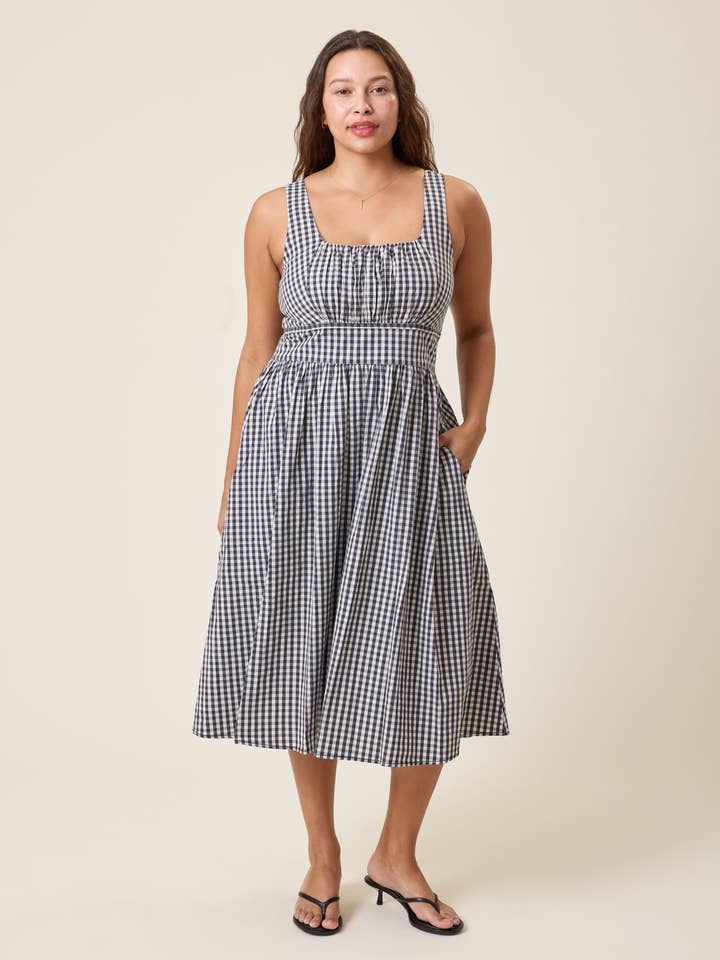 Gracie Poplin Nursing Midi Dress | Black & White Gingham for wholesale by Kindred Bravely