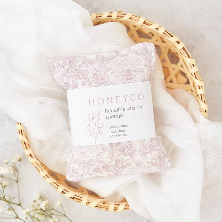 Reusable kitchen sponge - eco friendly - botanical bee lilac for wholesale by honeyco