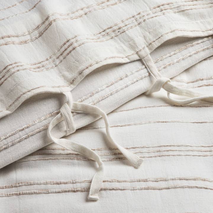 Crane Home - Wholesale Duvet Cover - Cotton Linen Stripe Duvet Cover, White/Gray4