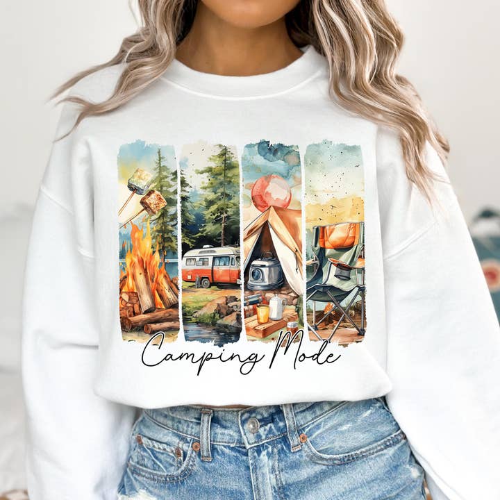 NVC Ecommerce LLC - Wholesale Graphic Sweatshirt - Women's - Camping Mode Shirt, Retro Summer Unisex Sweatshirt3