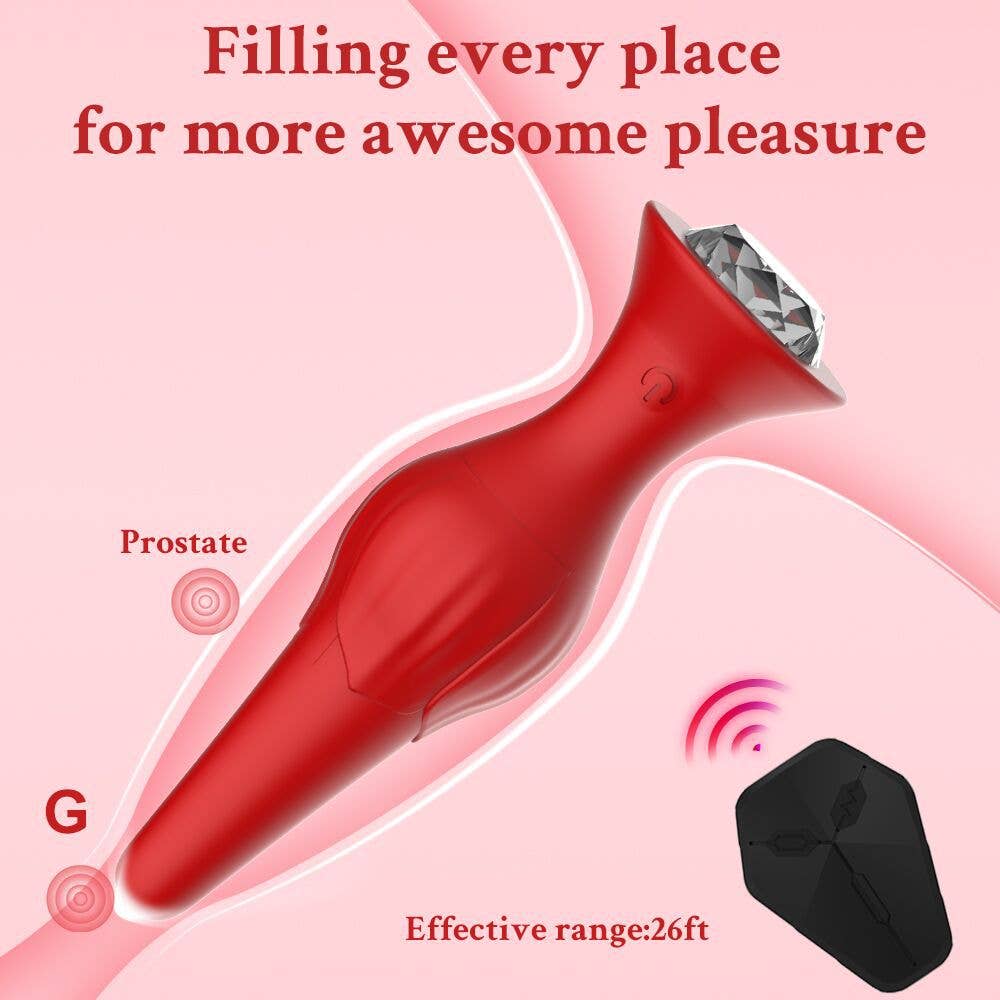 Rouge Plug anal en silicone en forme de rose avec vibration à 9 modes - Jouet sexuel en vente sur Faire7