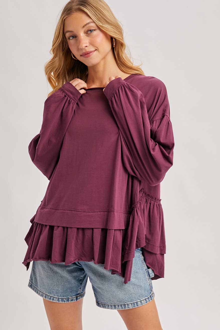 Bluivy – Großhandel Strickoberteil – Damen – ÜBERGROßES STRICKOBERTEIL MIT GERÜSCHTEM PEPLUM-SAUM12