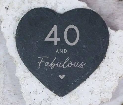 eBuyGB Craft Blanks – wholesale Coasters –  Heart Shaped Slate Drinks Coaster Engraved 40 and Fabulous2