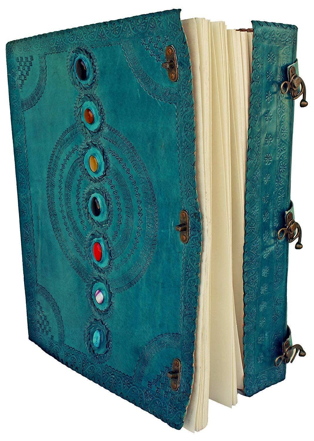 Tuzech Leather - Wholesale Journal/Diary - Tuzech Seven Chakra Medieval Stone Embossed Handmade Jumbo Leather Journal Book of Shadows Notebook Office Hocus Pocus Diary College Poetry Sketch With Leather Bound32