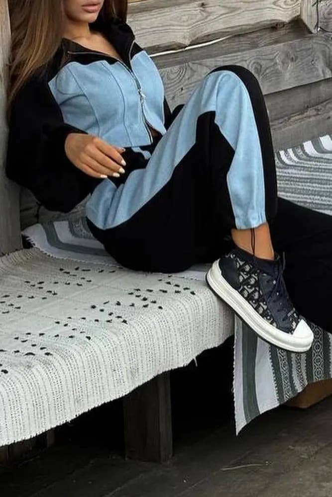 Flarix - Wholesale Tops Set - Women's - Colorblock Zip-Up Hoodie Two-Piece Set4