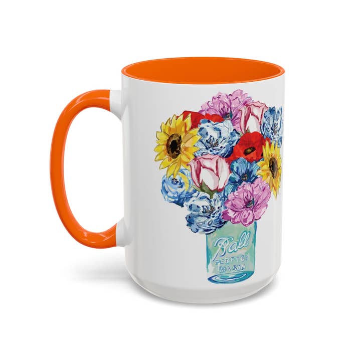 Blue Cava - Wholesale Coffee Mug - Spring Floral Mason Jar Two Tone Ceramic Mug - 11 oz & 15 oz36