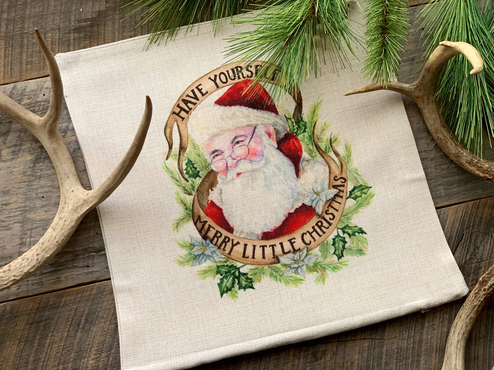 Meadowbrook Lane - Wholesale Throw Pillow Cover - Watercolor Merry Little Christmas Santa Pillow Case1