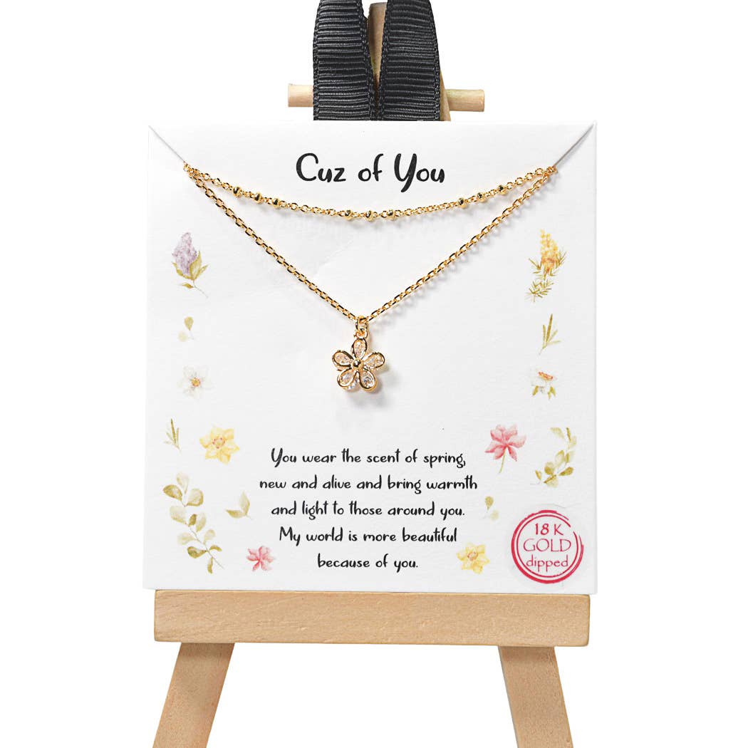 Gold Dainty Flower Cubic Zirconia Charm Double Layered Necklace for wholesale on Faire0