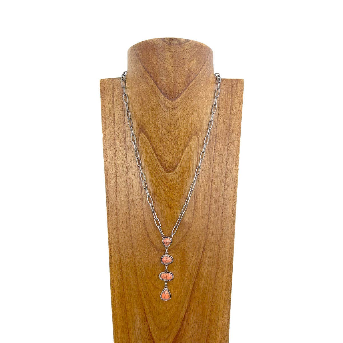 Western Elite Jewelry - Vendita all'ingrosso Collana con ciondolo/pendaglio - NKY231115-05-BLUE Catena in metallo argentato da 22 pollici con quattro gocce di pietra turchese blu5