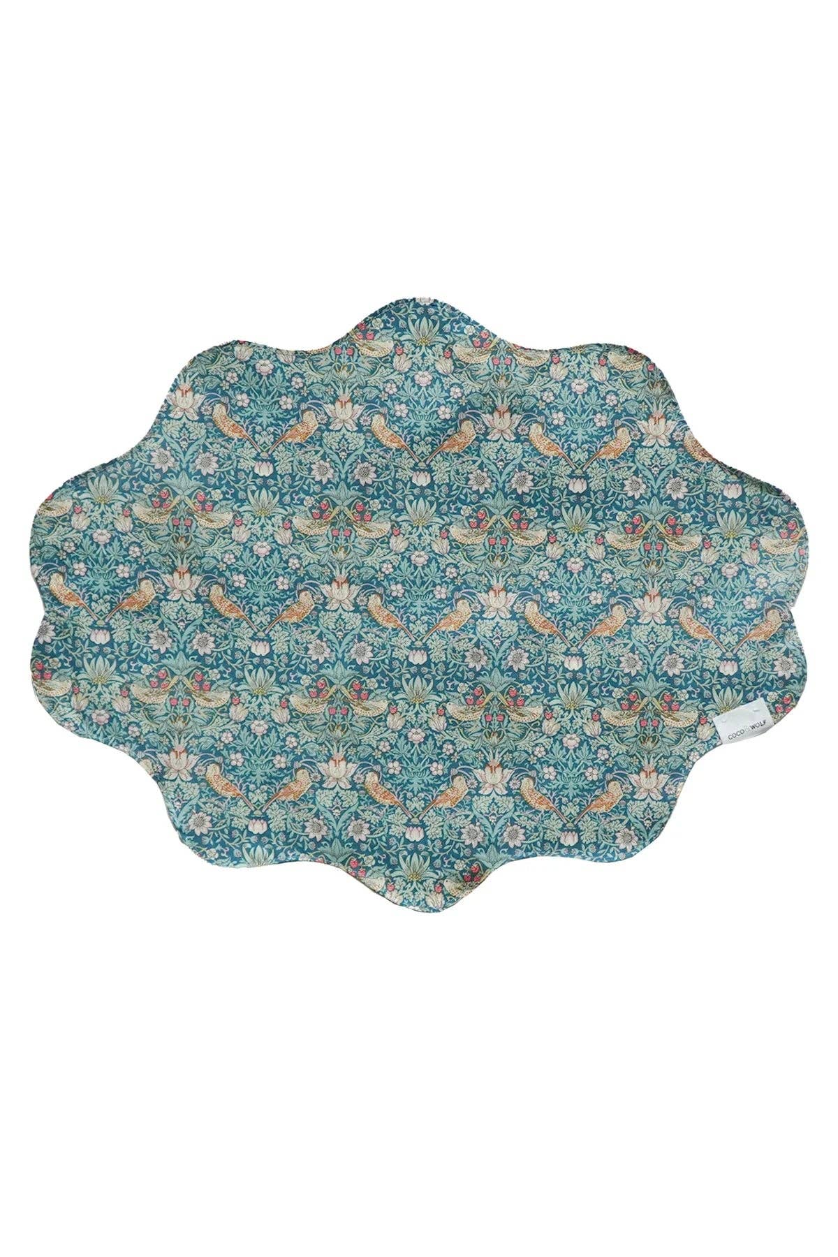 Coco & Wolf – wholesale Placemat – Reversible Wavy Placemat made with Liberty Fabric STRAWBERRY THIEF & WILTSHIRE0