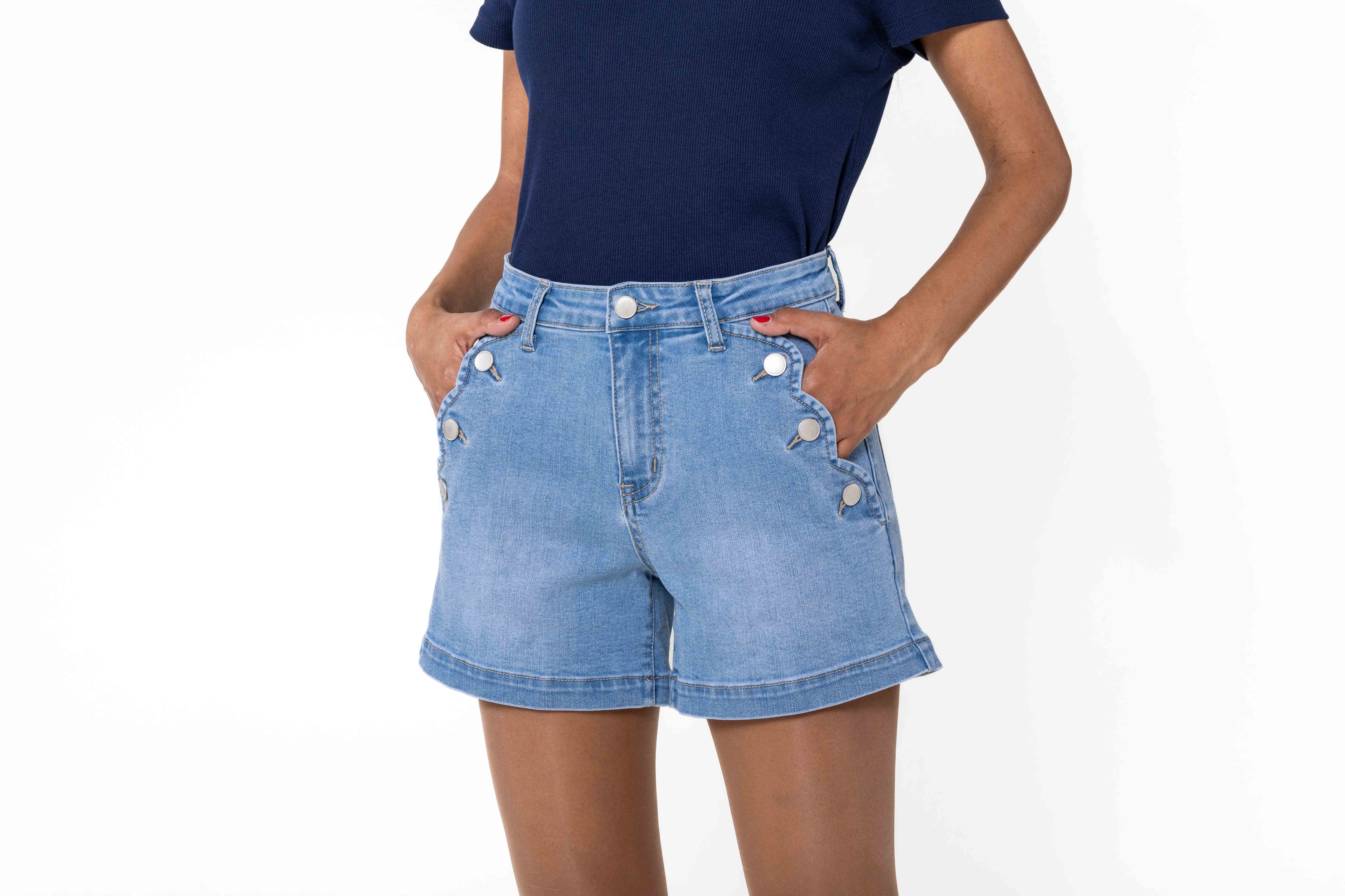 Nina Carter - Wholesale Shorts - Women's - Denim High Waisted Stretch Denim Shorts P20622