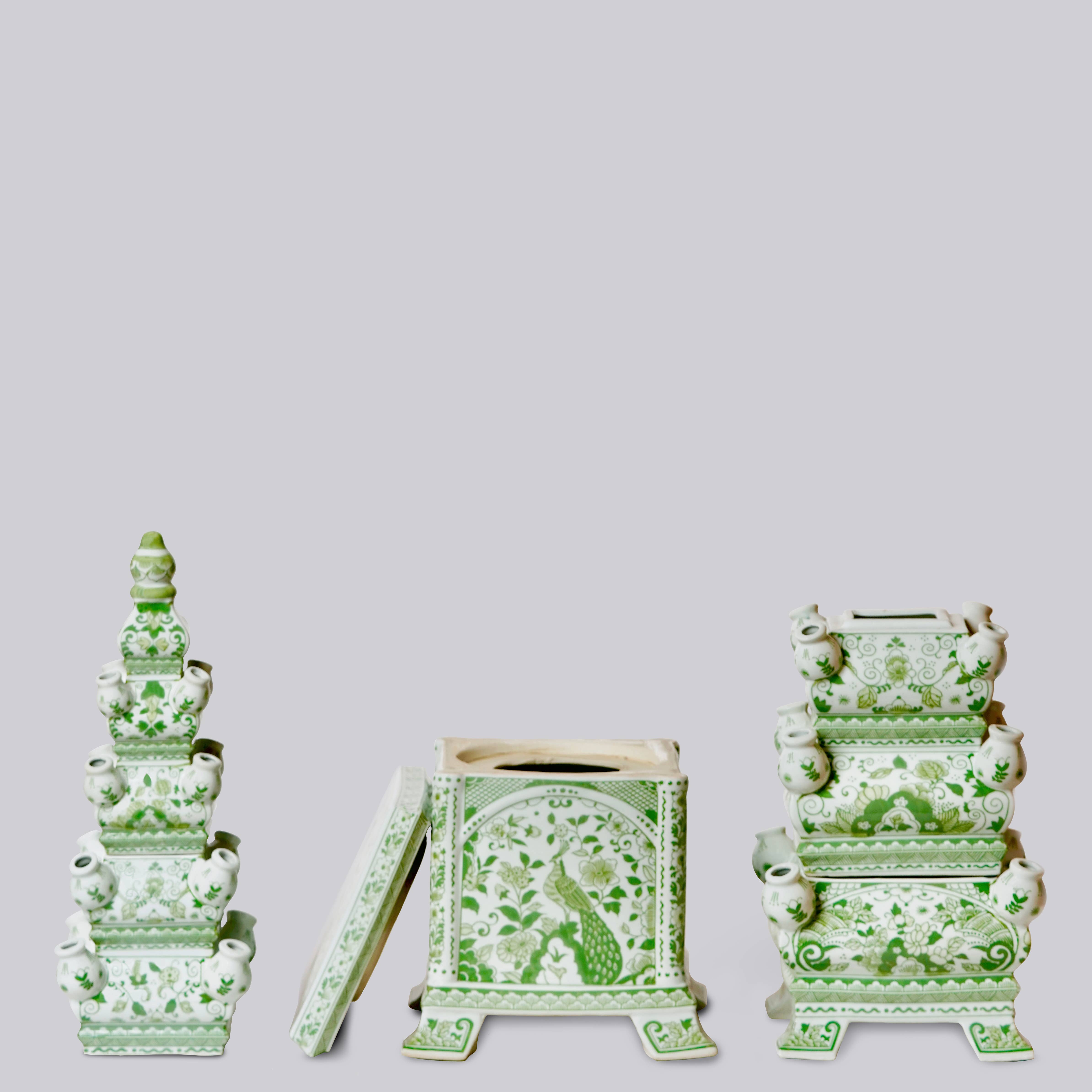 Cobalt Guild - Wholesale Vase - Green and White Tall Porcelain Tulipiere3