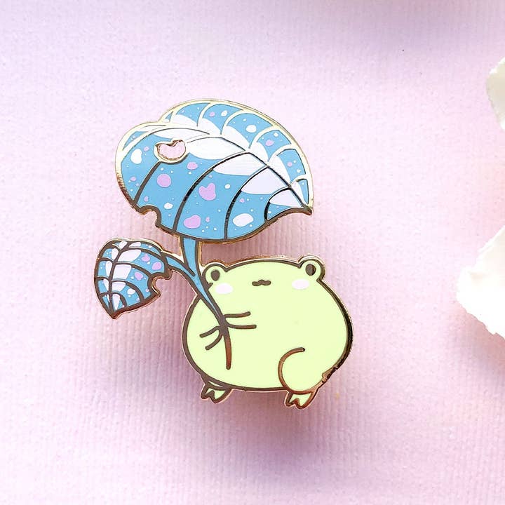 Alum and Ink - Wholesale Lapel Pin/Button - Gogo the Frog Leaf Umbrella Enamel Pin
