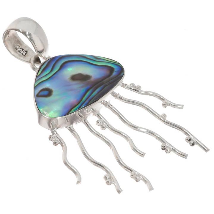FifiRose - Wholesale Pendant/charm necklace - 925 silver jellyfish new zealand paua abalone shell sterling pendant, 1 3/4"