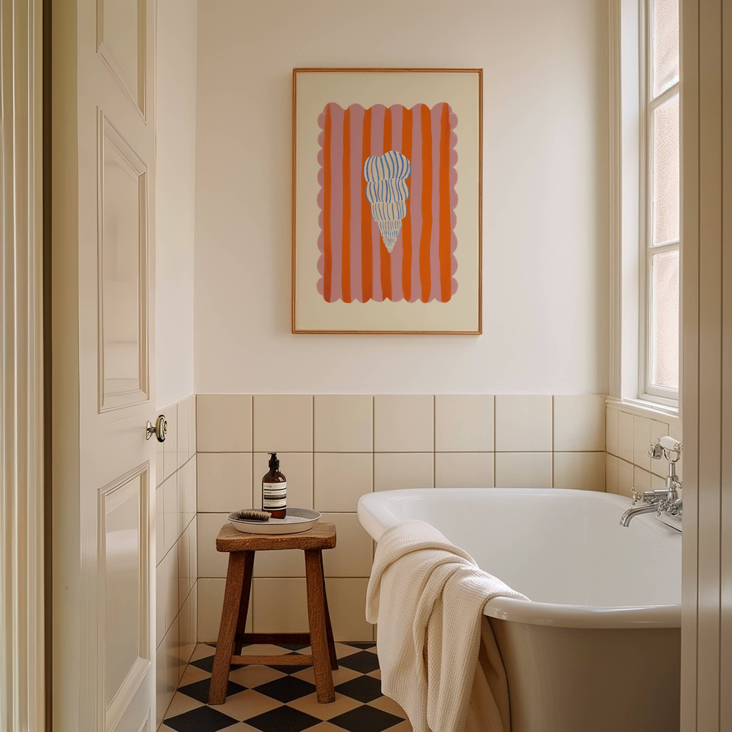 Kate Fox Design - Vente Affiche d'art - Rayure bleue, Dessin abstrait de coquillage fait à la main, Art de coquillage1