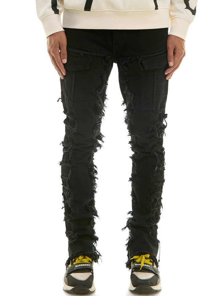 Black DOUBLE ZIPPER SKINNY FLARE JEANS for wholesale on Faire
