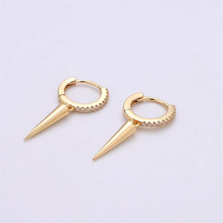 Aim Eternal - Wholesale Hoop Earrings - Gold Filled Spike Earrings, Single Spike Hoop Earrings K-3540