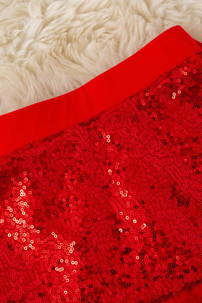 Kids Charm Online - Wholesale Skirt - Kids - Red sequins skirt with faux fur trim. DRG53536 SOL3