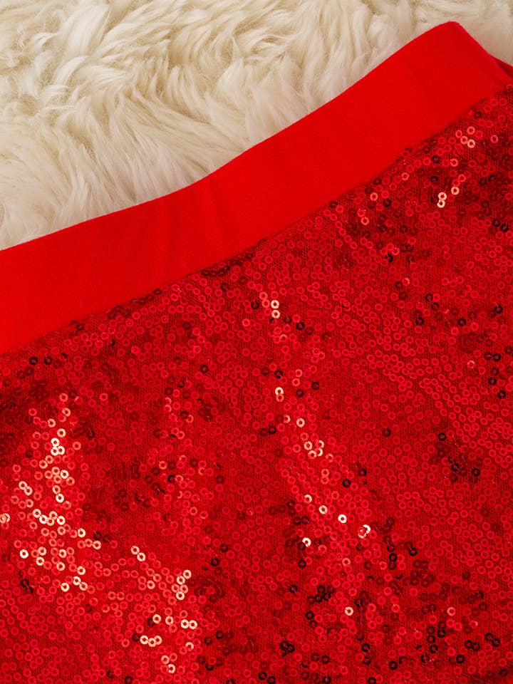 Kids Charm Online - Wholesale Skirt - Kids - Red sequins skirt with faux fur trim. DRG53536 SOL3