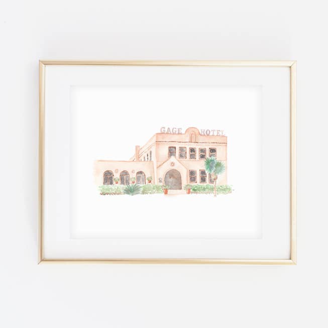 Gage Hotel Aquarell Kunstdruck für den Großhandel von Pearly Gates Designs