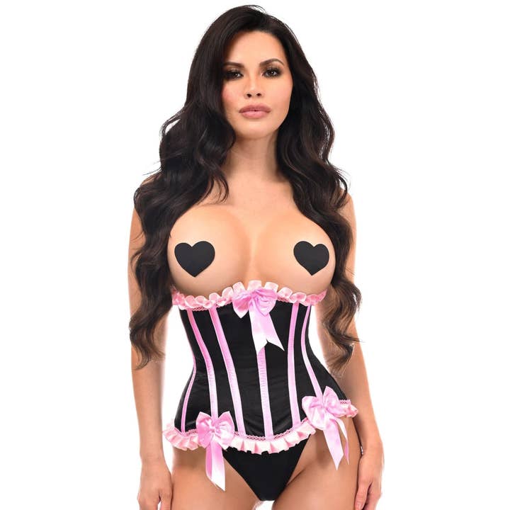 Topplåda Svart/Rosa Stålbenad Burlesque Underbust Corset Midja Cincher för wholesale av Daisy Corsets