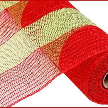 21"X10Yd Poliéster/Yute Sintético Raya Ancha Rojo/Verde Fresco RY930055 para venta al por mayor de DecoExchange