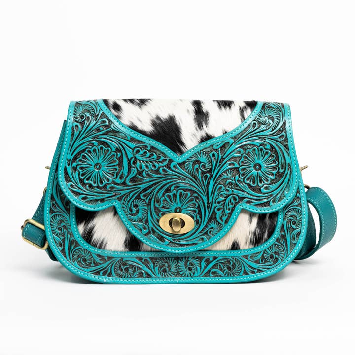 Turkos Scalloped Flap Läderväska ABHB 18-25204 för wholesale av Leather Impressions Inc