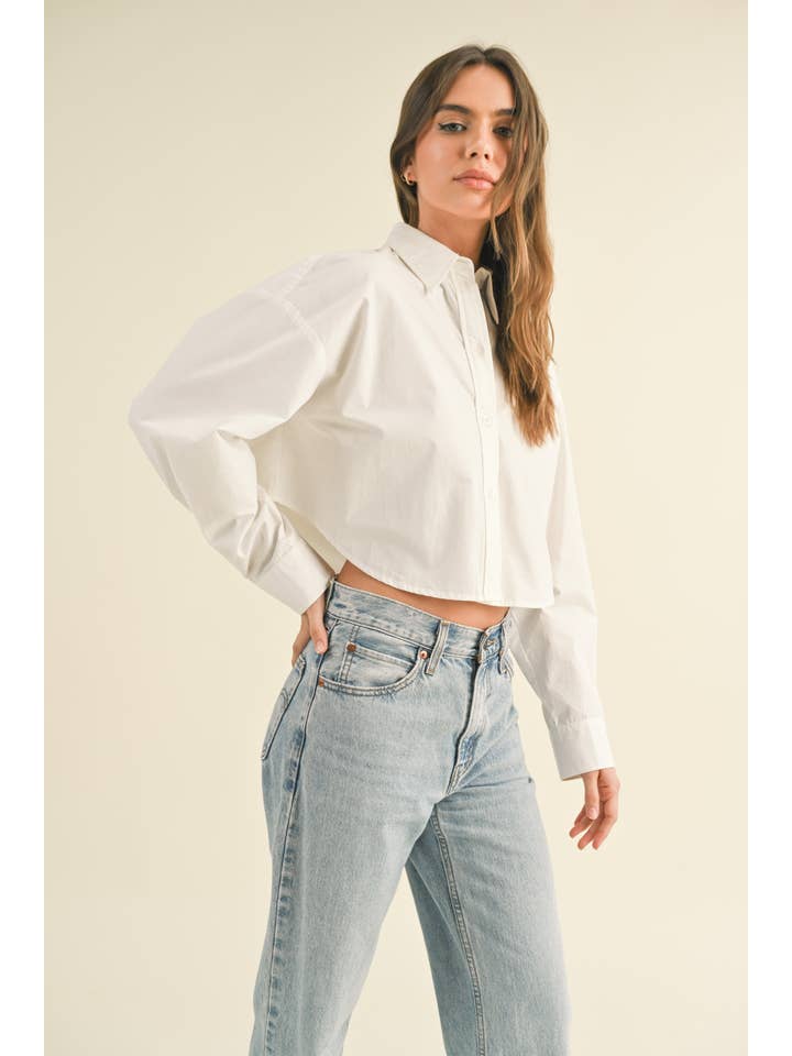 White T2922 CROPPED BUTTONDOWN SHIRTS for wholesale on Faire1