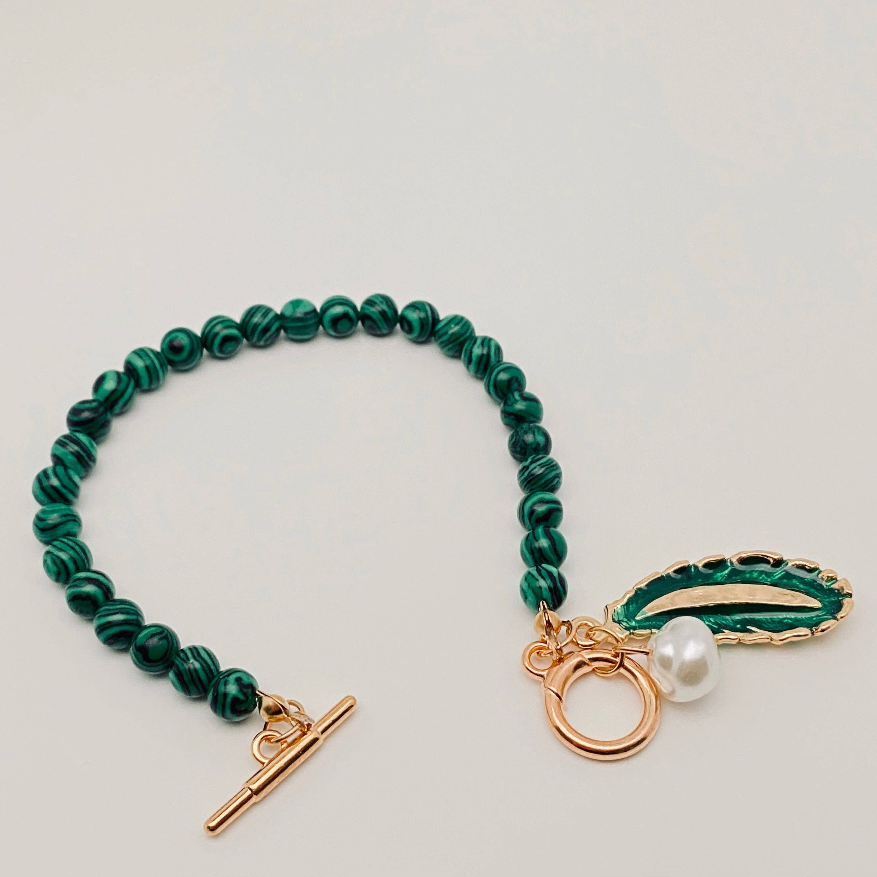 Mio Queena - Wholesale Pendant/Charm Necklace - Leaf-shaped Pendant Malachite Necklace Bracelet2