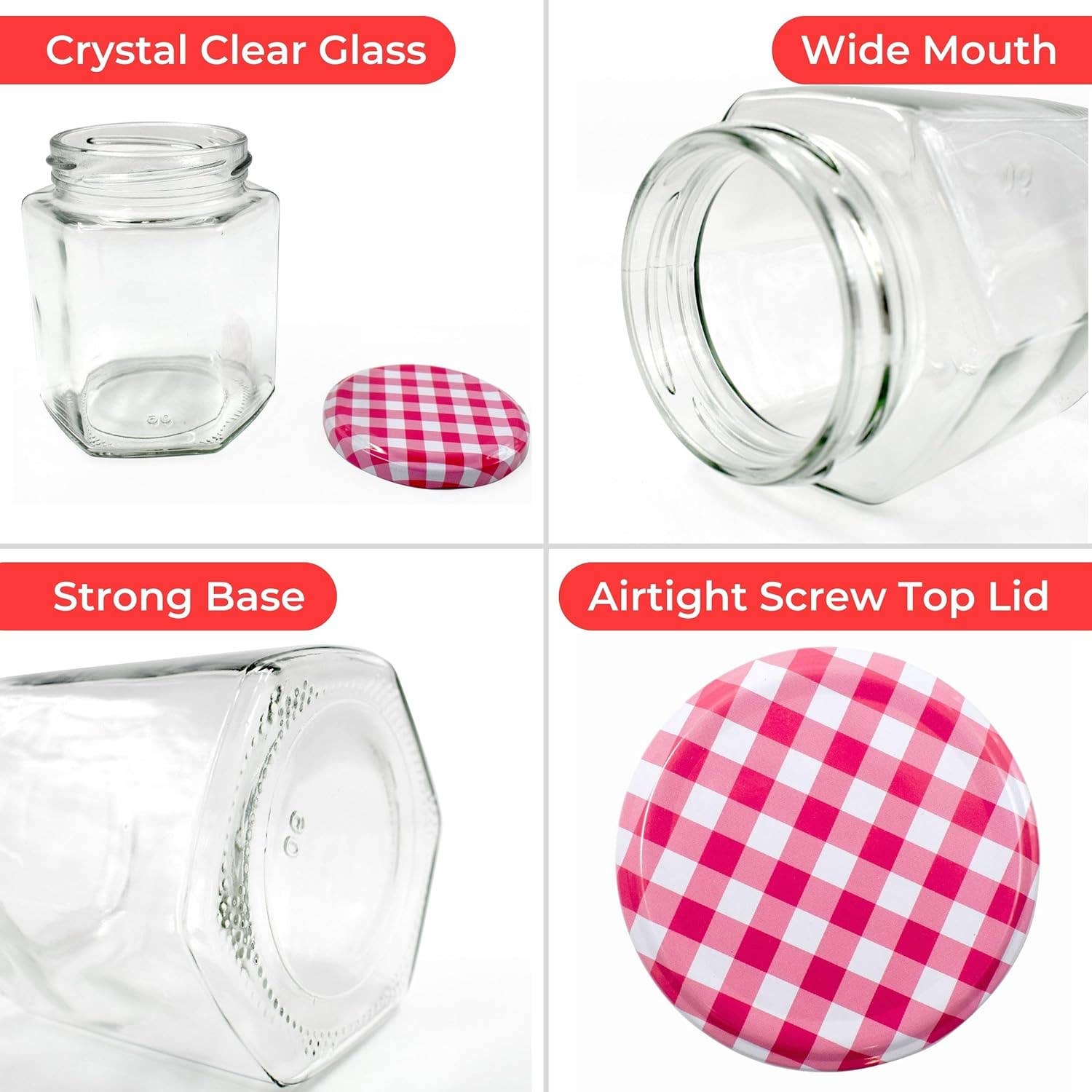 Jara Trading - Vente Pots - Pots de confiture avec couvercles - Pots de confiture hexagonaux ou ronds avec couvercles11