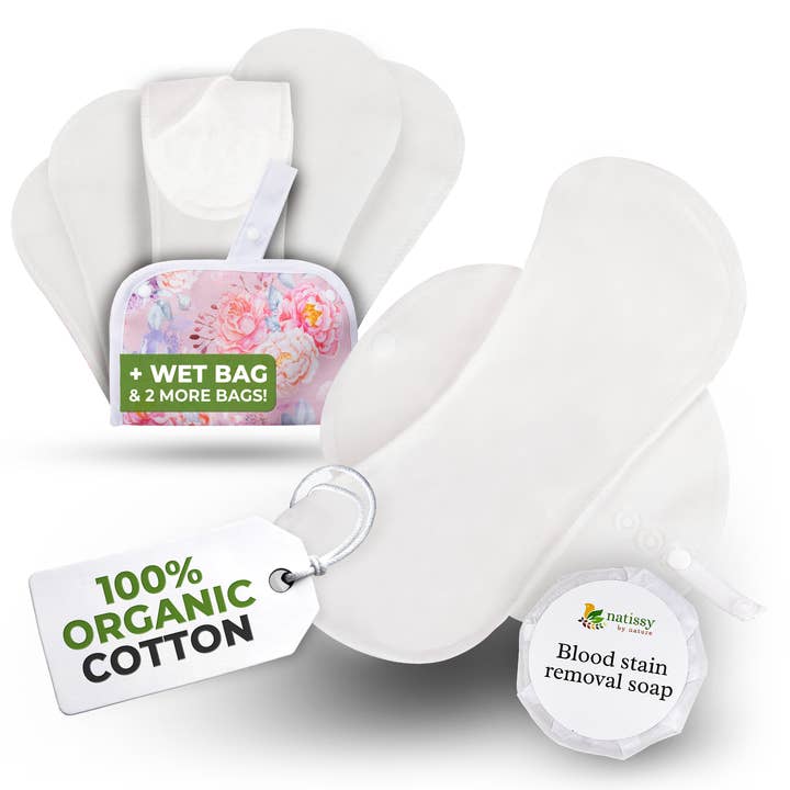 Bio-Baumwolle EcoComfort Wiederverwendbare Periodenbinden für leichte Tage (S+M, 6er-Pack) - Einfarbig Weiß für den Großhandel von natissy