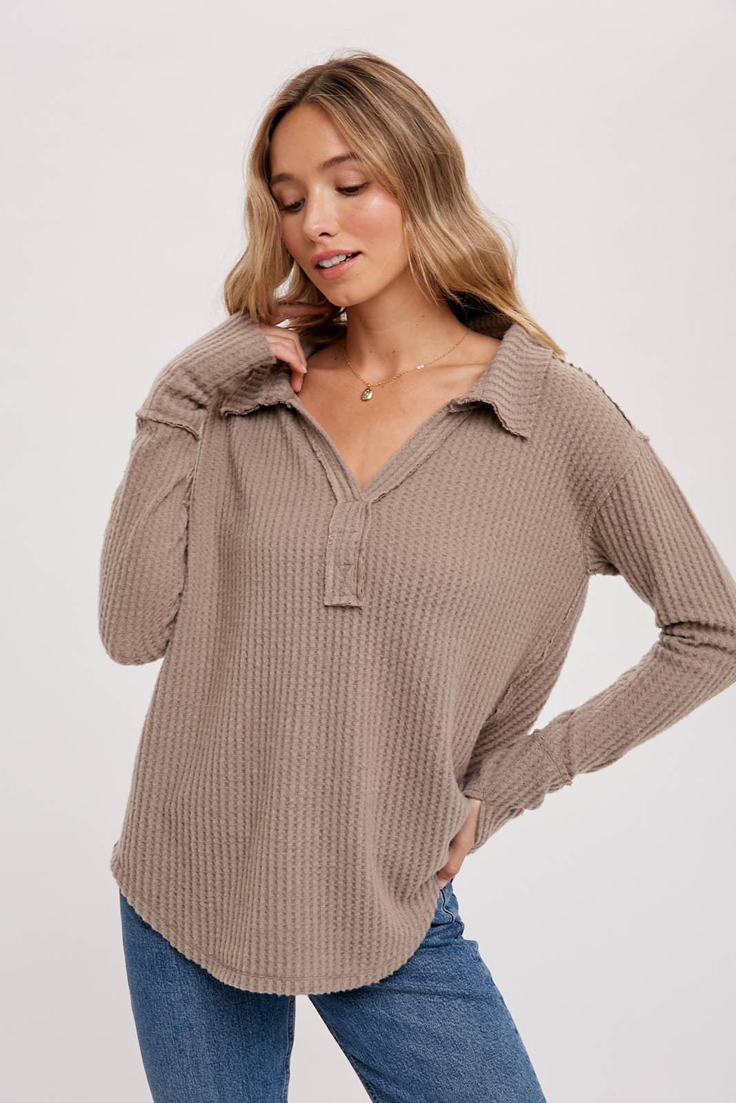 Bluivy - Wholesale Knit Top - Women's - BRUSHED WAFFLE HENLEY TOP12