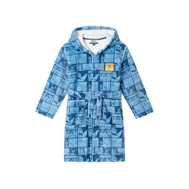 Navy SpongeBob SquarePants™ x Andy & Evan® | Kids (3-12) Spongebob Fleece Robe | Blue Collage for wholesale on Faire