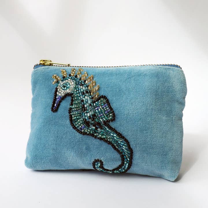 Cream Cornwall - Wholesale Coin purse – Women’s - Velvet Beaded Seahorse Coin Purse